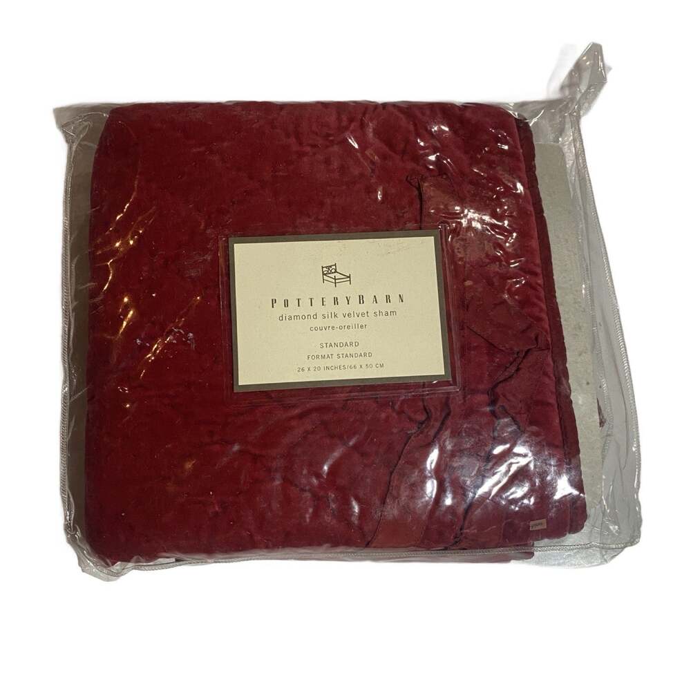 Pottery Barn Diamond Silk Red Velvet Standard Sham Discontinued in Package 26x20
